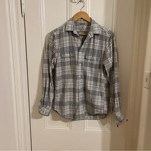 J. Crew Mens Plaid Flannel Blue White Button-Up Shirt Small